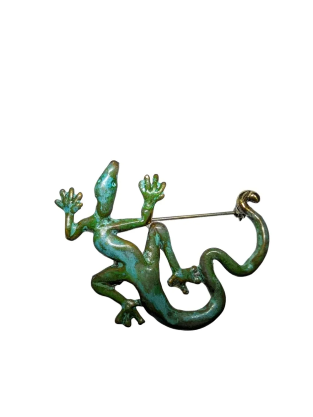 SIGNED Richard Kaish Lizard Gecko Reptile Bronze Patina Colored Brooch Pin 2